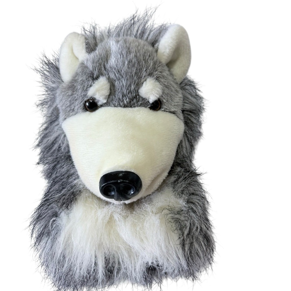 AURORA Realistic Plush 10" GRAY White WOLF Hand Puppet Educational Toy Husky Dog